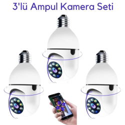 3 Lü Kamera Seti Kablosuz 360 Derece Panoramik Ampul Kamera Güvenlik Kamerası Gece Görüşlü Sesli ( Lisinya )