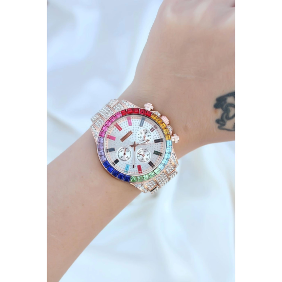 Clariss Trend Rose Metal Kordonlu Zirkon Taş Kaplama Renkli Taşlı Kasa Tasarımlı Lüx Kadın Kol Saati ( Lisinya ) Clariss Trend Rose Metal Kordonlu Zirkon Taş Kaplama Renkli Taşlı Kasa Tasarımlı Lüx Kadın Kol Saati ( Lisinya )