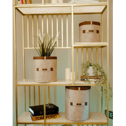 Deri Şeritli Yuvarlak Çok Amaçlı Düzenleyici Organizer Kutu Keçe Sepet (mini) 03822 ( Lisinya )