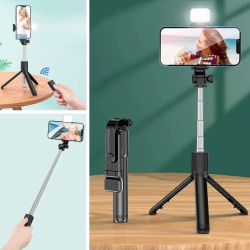 Kendiliğinden Işıklı Masaüstü Tripod Olabilen Telefon Tutuculu Kablosuz Kumandalı Selfie Çubuğu ( Lisinya )
