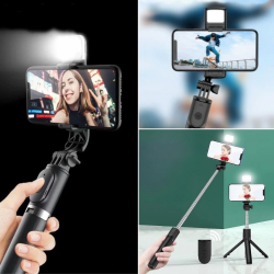 Kendiliğinden Işıklı Masaüstü Tripod Olabilen Telefon Tutuculu Kablosuz Kumandalı Selfie Çubuğu ( Lisinya )