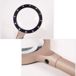 -12 Led Işıklı 10x Büyüteç  ,yaşlılar Ve Çocuklar Için Okuma Saplı  Metal Büyüteç 8013 ( Lisinya )