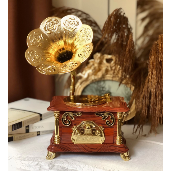 Nostaljik Tasarımlı Kurmalı Ve Çekmeceli Gramofon Müzik Kutusu (kahverengi) ( Lisinya ) Nostaljik Tasarımlı Kurmalı Ve Çekmeceli Gramofon Müzik Kutusu (kahverengi) ( Lisinya )