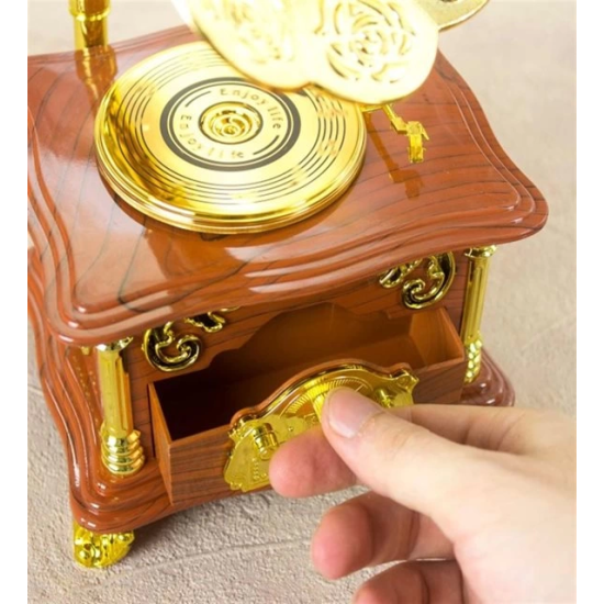 Nostaljik Tasarımlı Kurmalı Ve Çekmeceli Gramofon Müzik Kutusu (kahverengi) ( Lisinya ) Nostaljik Tasarımlı Kurmalı Ve Çekmeceli Gramofon Müzik Kutusu (kahverengi) ( Lisinya )