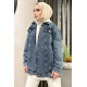 Omuz Taş Detay Koyu Mavi Kot Ceket Oversize ( Lisinya ) Omuz Taş Detay Koyu Mavi Kot Ceket Oversize ( Lisinya )