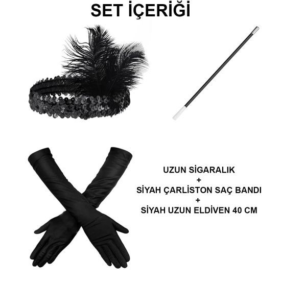 192039ler Gatsby Aksesuar Seti – Siyah Charleston Saç Bandı, Uzun Eldiven Lık - Lisinya 192039ler Gatsby Aksesuar Seti – Siyah Charleston Saç Bandı, Uzun Eldiven Lık - Lisinya