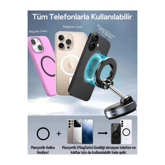 360 Dönebilen Ayarlanabilir Araç Içi Tutucu Kullanılabilen Vakumlu K007 Magsafe Telefon Tutucu - Lisinya
