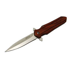 4-11 Kahverengi Kamp Çakı 21cm- Yarı Otomatik, Kemerlikli, Ahşap Sap - Lisinya