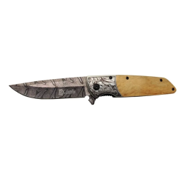 A2150c Kahve Kamp Çakısı 21cm- Manuel, Ahşap İşlemeli Sap,kemerlikli - Lisinya