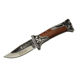 A3188-2 Geyik Desenli Outdoor Çakı 23 Cm - İşlemeli Ahşap Saplı, Perçinli, Deri Kılıflı - Lisinya