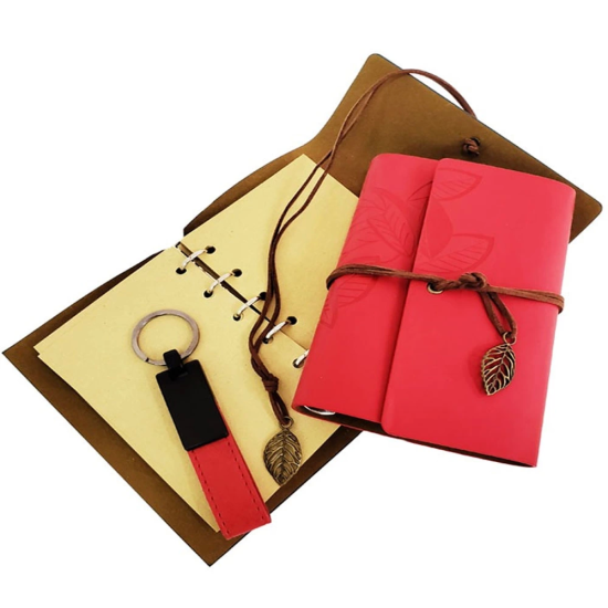 Ahşap Kutulu Kırmızı Deri Defter Ve Anahtarlık Set - Lisinya Ahşap Kutulu Kırmızı Deri Defter Ve Anahtarlık Set - Lisinya