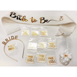 Altın Renk Bride Partisi Taç Kuşak Dövme Bileklik Seti Full 13 Parça - Lisinya