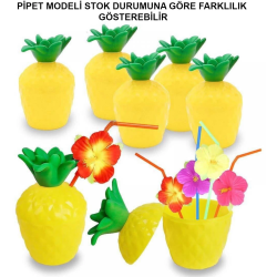 Ananas Hawaii Luau Aloha Pipetli İçecek Kabı Bardak 10x13 Cm 1 Adet - Lisinya