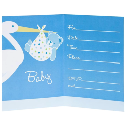 Baby Boy Stork Temalı Mavi Renk Baby Shower Davetiye 8 Adet - Lisinya