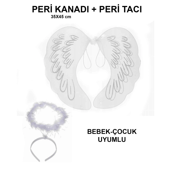 Beyaz Dantel Tüllü Peri Kanadı Ve Peri Tacı Seti 45x40 Cm - Lisinya Beyaz Dantel Tüllü Peri Kanadı Ve Peri Tacı Seti 45x40 Cm - Lisinya