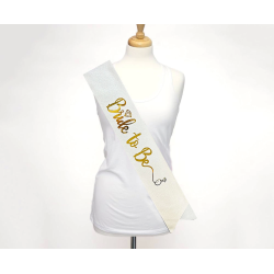 Beyaz Üzeri Altın İtalik Alyanslı Bride To Be Yazılı Simli Işıltılı Kuşak Kemer 10 Cm Genişlik - Lisinya