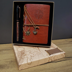 Deri Pusula Tasarımlı Defter Ve Metal Kalem Seti - Lisinya