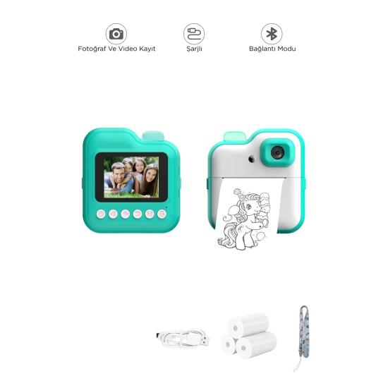 Dijital Video Kayıt Fotoğraf Çocuk Kamerası Anlık Termal Resim Kağıt Baskılı Mavi - Lisinya Dijital Video Kayıt Fotoğraf Çocuk Kamerası Anlık Termal Resim Kağıt Baskılı Mavi - Lisinya