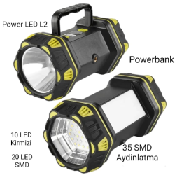 F-262 Yeni Güçlü Çift Taraflı Taşınabilir Spot Ve Işıldak Usb Powerbank Şarjlı Fener - Lisinya