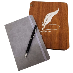 Hediyelik Metal Kalem Ve Çizgili Deri Defter - Lisinya