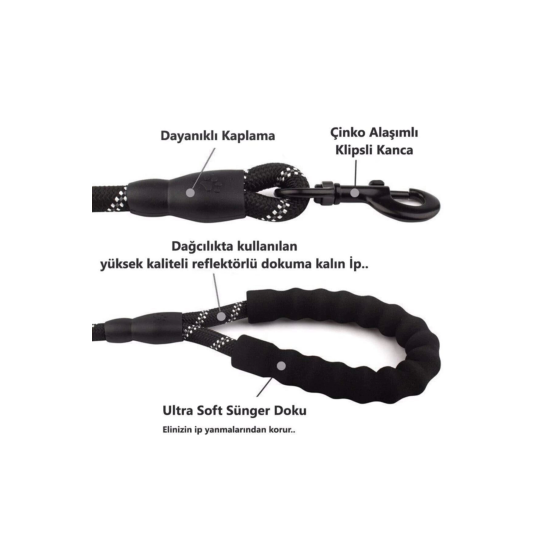 Köpekler İçin Gezdirme Tasması Reflektörlü 130 Cm Halat Orta Ve Büyük Boy Köpekler İçin Siyah - Lisinya Köpekler İçin Gezdirme Tasması Reflektörlü 130 Cm Halat Orta Ve Büyük Boy Köpekler İçin Siyah - Lisinya