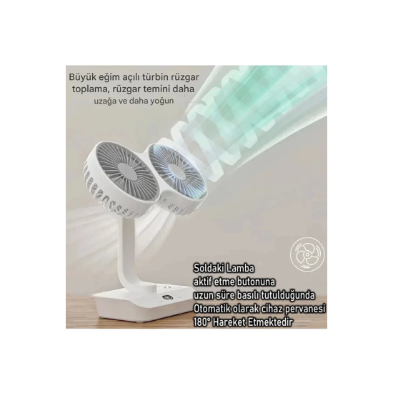 Masaüstü Dijital Ekranlı Çift Fanlı Led Işıklı Soğutucu Fan Ev Ofis Şarjlı Vantilatör - Lisinya Masaüstü Dijital Ekranlı Çift Fanlı Led Işıklı Soğutucu Fan Ev Ofis Şarjlı Vantilatör - Lisinya