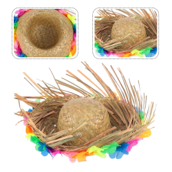 Naturel Renk Püsküllü Örme Hasır Hawaii Luau Aloha Şapka 13x36 Cm - Lisinya