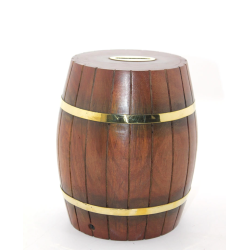 Pirinç Ahşap Fıçı Kumbara 18 Cm Wb536 - Lisinya