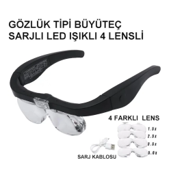 Şarjlı Gözlük Büyüteç  4 Farklı Lens 11537dc - Lisinya