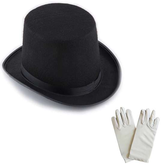 Siyah Sihirbaz Fötr Şapka 15 Cm - 1 Çift Beyaz Sihirbaz Eldiveni - Yetişkin Boy - Lisinya Siyah Sihirbaz Fötr Şapka 15 Cm - 1 Çift Beyaz Sihirbaz Eldiveni - Yetişkin Boy - Lisinya