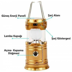 Solar Şarjlı Güneş Enerjili Fan Kamp Feneri Güneş Paneli Kamp Şarjlı Işıldak Usb Şarj - Lisinya