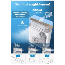 Taşınabilir Işıklı 5 Spreyli Vantilatör Buzlu Buharlı Vantilatör Mini Fan Nemlendirici - Lisinya