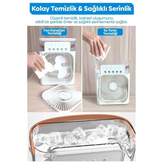 Taşınabilir Işıklı 5 Spreyli Vantilatör Buzlu Buharlı Vantilatör Mini Fan Nemlendirici - Lisinya Taşınabilir Işıklı 5 Spreyli Vantilatör Buzlu Buharlı Vantilatör Mini Fan Nemlendirici - Lisinya