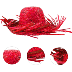 Tropikal Parti Kırmızı Hasır Hawaii Şapkası 13x36 Cm - Lisinya