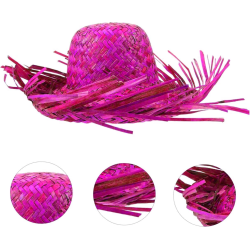 Tropikal Parti Pembe Fuşya Hasır Hawaii Şapkası 13x36 Cm - Lisinya