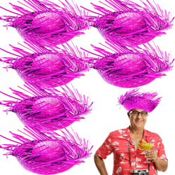 Tropikal Parti Pembe Fuşya Hasır Hawaii Şapkası 13x36 Cm - Lisinya