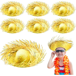 Tropikal Parti Sarı Hasır Hawaii Şapkası 13x36 Cm - Lisinya