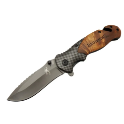 X50 Kahverengi Kurtarma / Kamp Çakısı 20,5cm- Yarı Otomatik, Kemerlikli, Ahşap Sap, Cam Kırma Ve İp Kesme Aparatlı - Lisinya