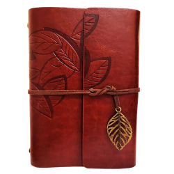 Yaprak Desenli Kahverengi Deri Defter - Lisinya