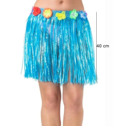 Yetişkin Ve Çocuk Uyumlu Mavi Renk Püsküllü Hawaii Luau Hula Etek 40 Cm - Lisinya