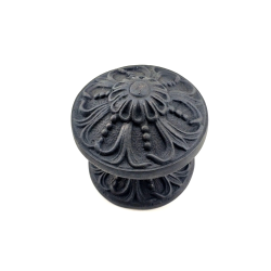 Antika Tarz Dekoratif Pirinç Çiçekli Kapı Tokmağı - 80 Mm Çap, Oksit - Lisinya