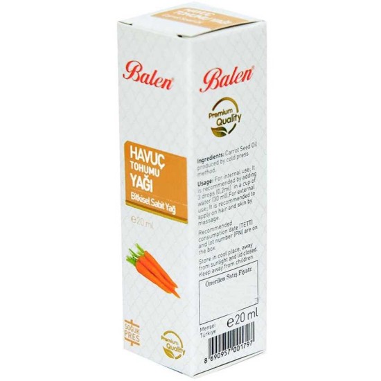 Havuç Tohumu Yağı Soğuk Pres 20 ML Cam Şişe Havuç Tohumu Yağı Soğuk Pres 20 ML Cam Şişe