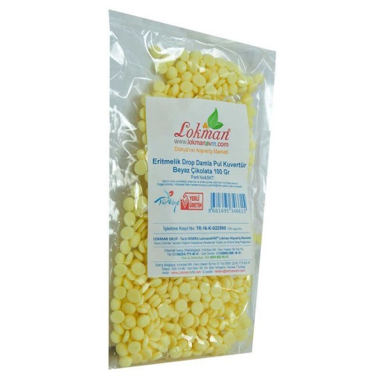 Beyaz Çikolata Eritmelik Drop Damla Pul Kuvertür 100 Gr Paket Beyaz Çikolata Eritmelik Drop Damla Pul Kuvertür 100 Gr Paket