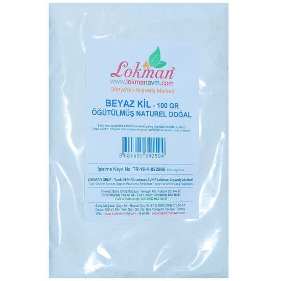Beyaz Kil Öğütülmüş Doğal Saf Naturel 100 Gr Paket Beyaz Kil Öğütülmüş Doğal Saf Naturel 100 Gr Paket