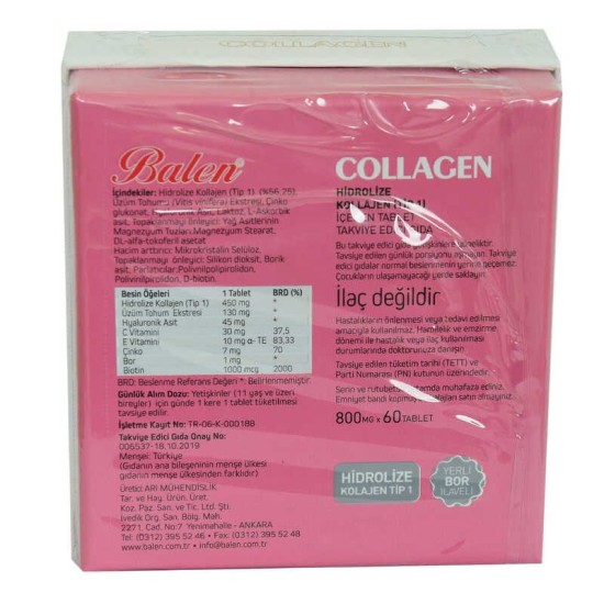 Collagen Hidrolize Kollajen Tip1 İçeren Tablet 800 Mg X 60 Tablet Collagen Hidrolize Kollajen Tip1 İçeren Tablet 800 Mg X 60 Tablet