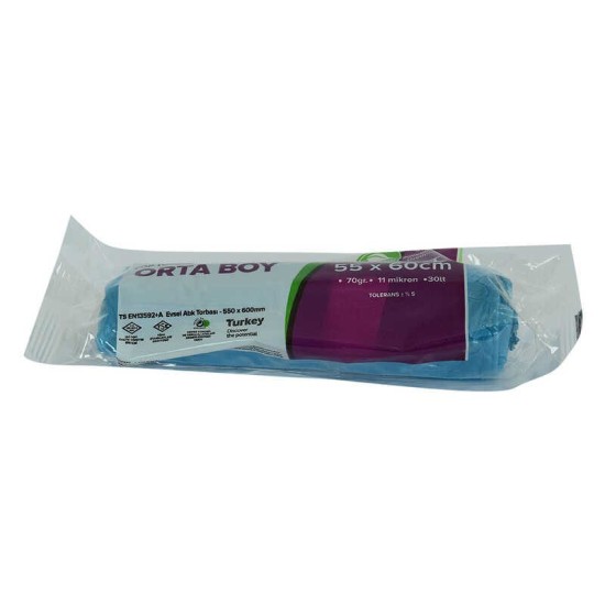 Çöp Torbası Orta Boy 55x60Cm 70Gr 11Mikron 30Lt Mavi Rulo 20 Adet Çöp Torbası Orta Boy 55x60Cm 70Gr 11Mikron 30Lt Mavi Rulo 20 Adet