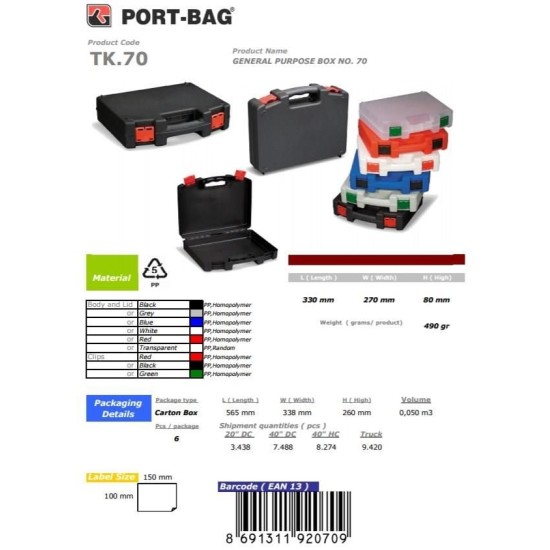 PortBag TK70 Çok Amaçlı El Aleti Çantası PortBag TK70 Çok Amaçlı El Aleti Çantası