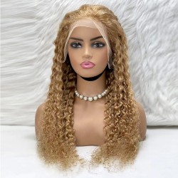 Afro Dalga Front Lace Gerçek Tül Peruk / Altın Karamel / 70/75cm