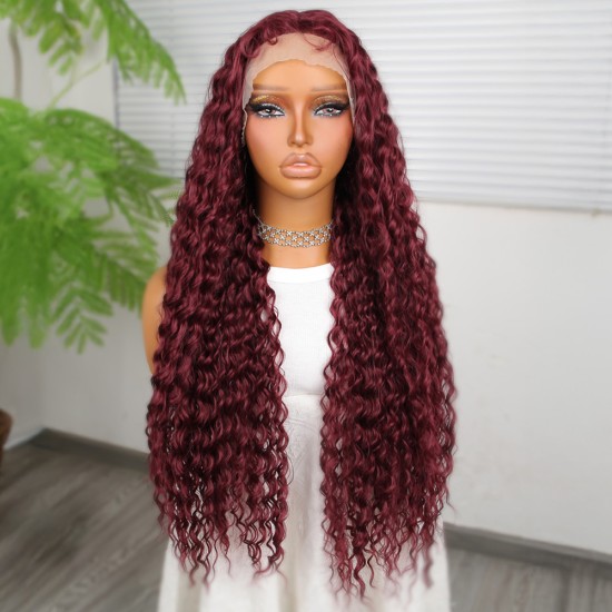 Afro Dalga Koyu Kızıl Fiber Sentetik T Tül Peruk Afro Dalga Koyu Kızıl Fiber Sentetik T Tül Peruk