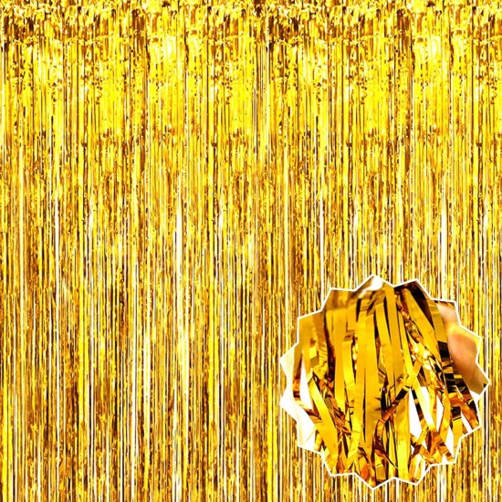 Altın Gold Renk Ekstra Metalize Parlak Saçaklı Arka Fon Perde İthal A Kalite 1x2 Metre Altın Gold Renk Ekstra Metalize Parlak Saçaklı Arka Fon Perde İthal A Kalite 1x2 Metre